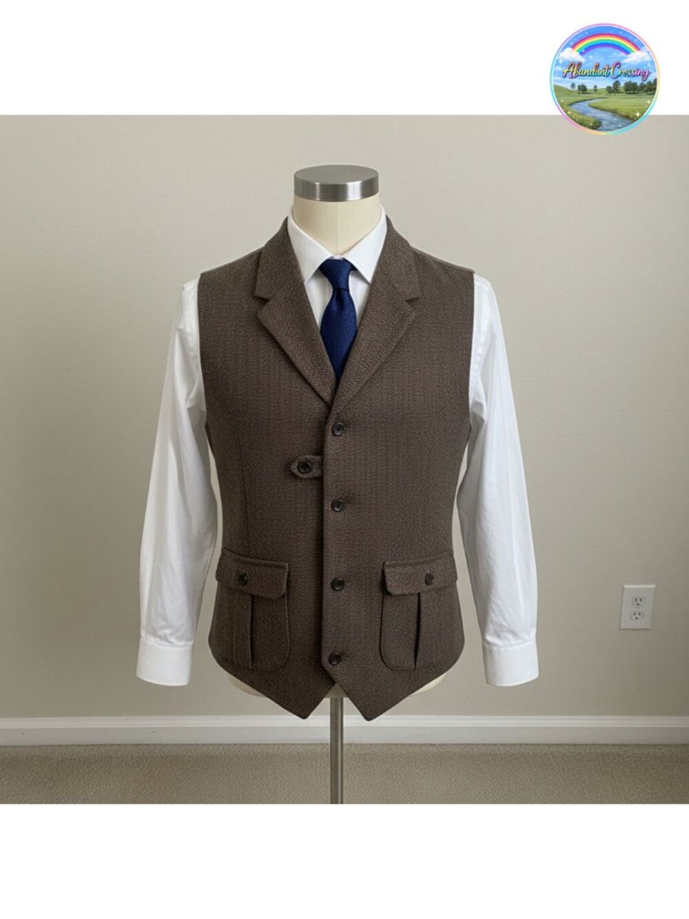 Mens Herringbone Tweed Wool Blend Slim Fit Suit Vest Waistcoat